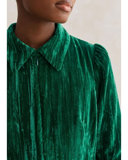 ME+EM Green Crushed Velvet Elegant Maxi Dress