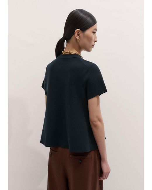 ME+EM Blue Wool Stretch Short Sleeve Swing Knit Top
