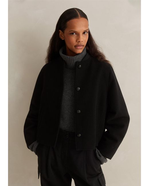 ME+EM Black Italian Wool Sculptural Sleeve Cropped Jacket