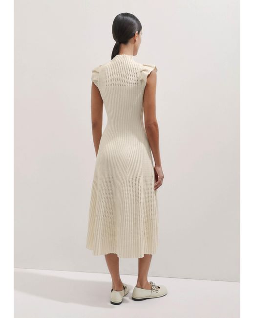 ME+EM Blue Cotton Pointelle Stitch Knit Midi Dress