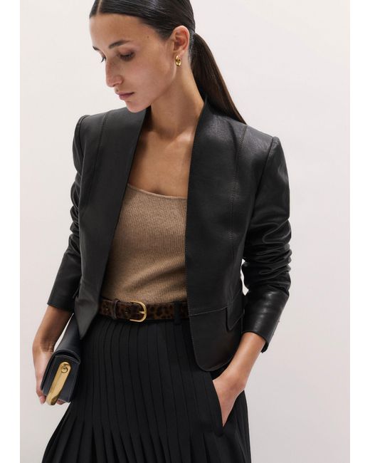 ME+EM Black Cropped Leather Jacket