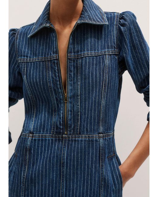ME+EM Blue Stripe Denim Mini Dress With Zip Front