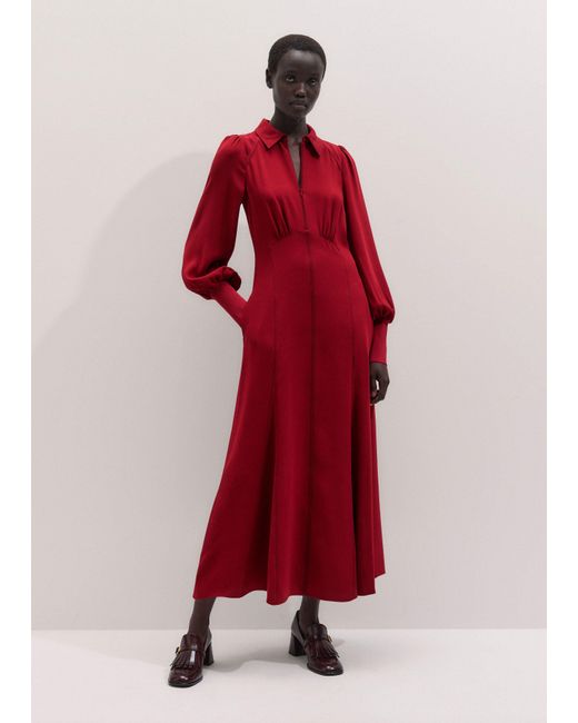 ME+EM Red Crepe Statement Sleeve Maxi Dress