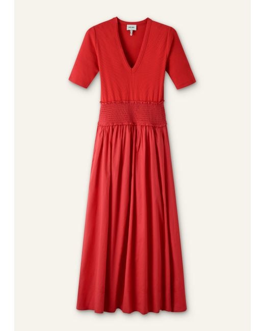 ME+EM Red V-Neck Smocked Skirt Maxi Dress