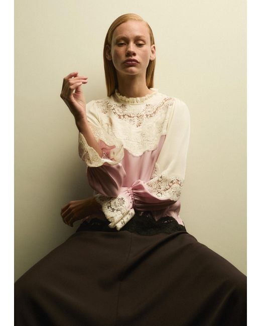 ME+EM Silk Color Block Lace Maxi Dress + Belt in Brown | Lyst