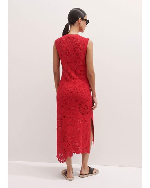 ME+EM Red Asymmetric Cotton Crochet Maxi Dress + Slip