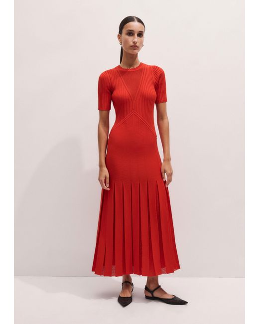 ME+EM Red Conceal + Reveal Lace Knit Maxi Dress