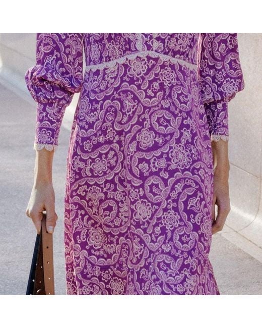 ME+EM Purple Fit & Flare Entangled Lace Print Maxi Dress
