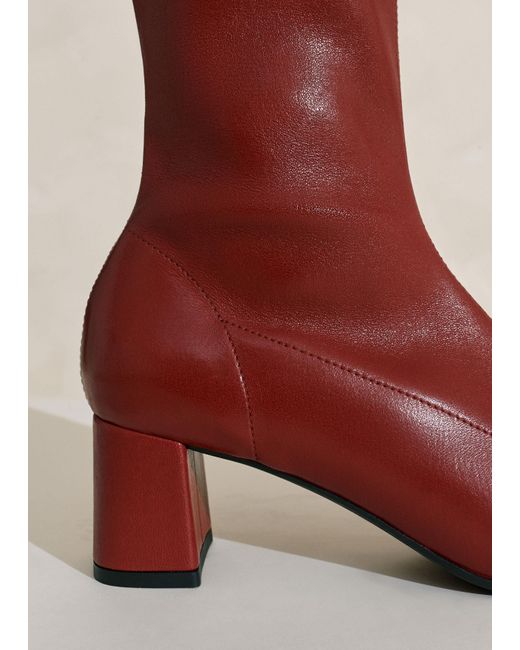 ME+EM Red Knee High Stretch Leather Boot