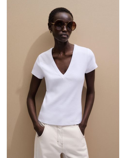 ME+EM White Ultimate Fitted Rib V-Neck Tee