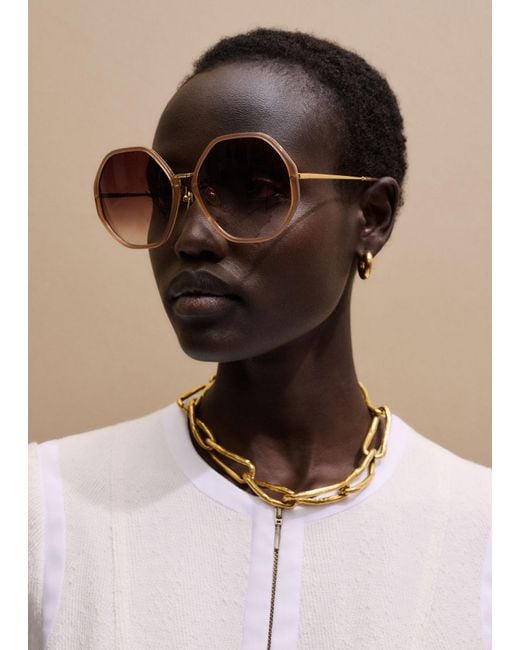 ME+EM Pink Heptagonal Sunglasses Smokey