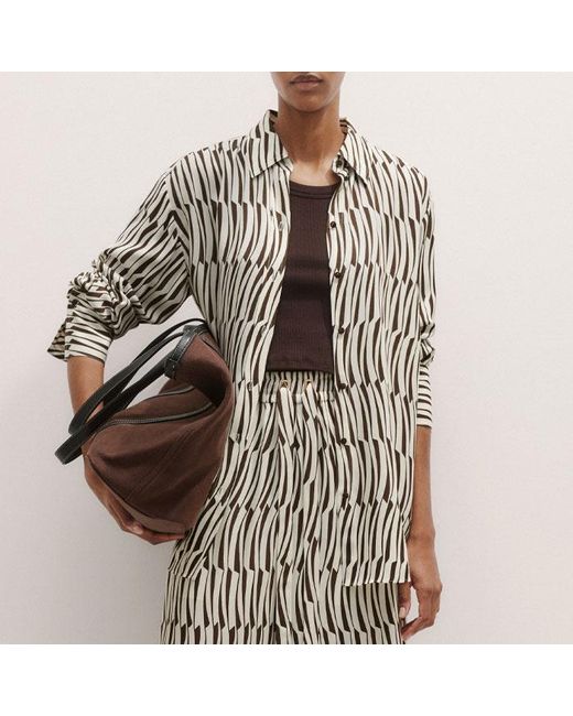 ME+EM White Silk Linear Keys Print Wide-Leg Trouser