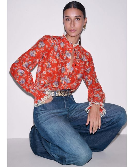 ME+EM Red Ornate Floral Paisley Print Blouse