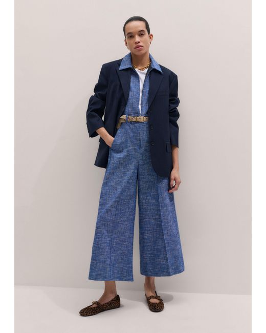 ME+EM Blue Texture Wide Leg Cropped Jumpsuit