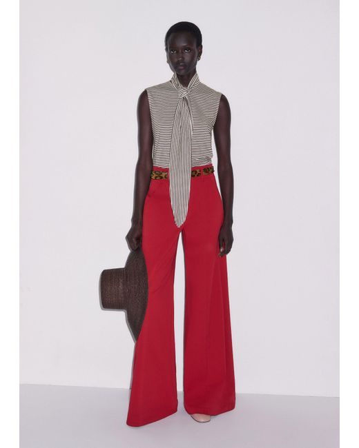 ME+EM Red Impossibly Soft Scarf Neck Sleeveless Tee + Tie Cocoa-Light Cream