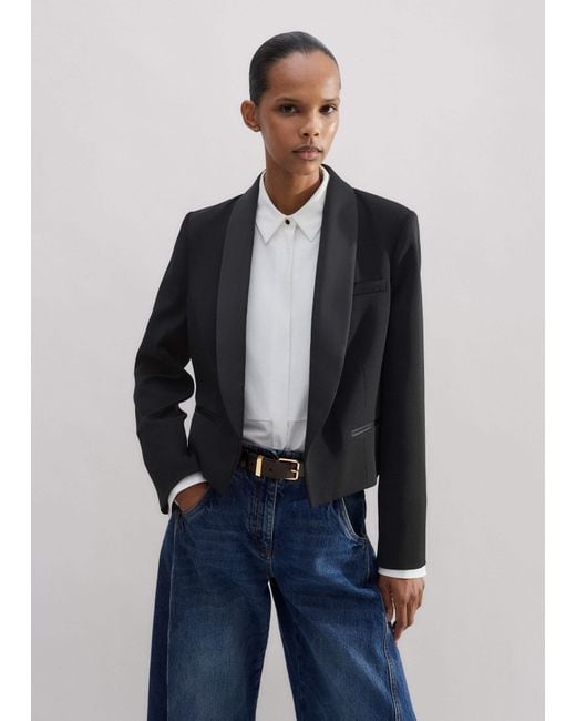 ME+EM Black Forever Shawl Collar Crop Tux Jacket