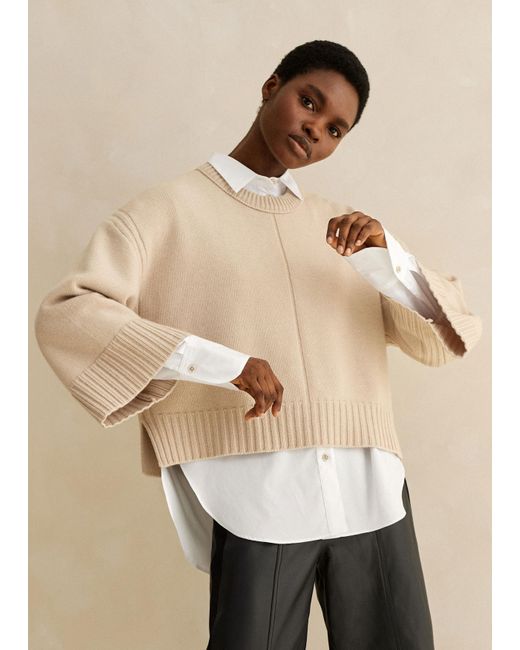 ME+EM Natural Merino Cashmere Layering Sweater + Snood