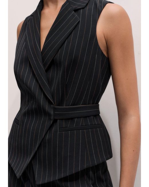 ME+EM Black Pinstripe Wrap Waistcoat