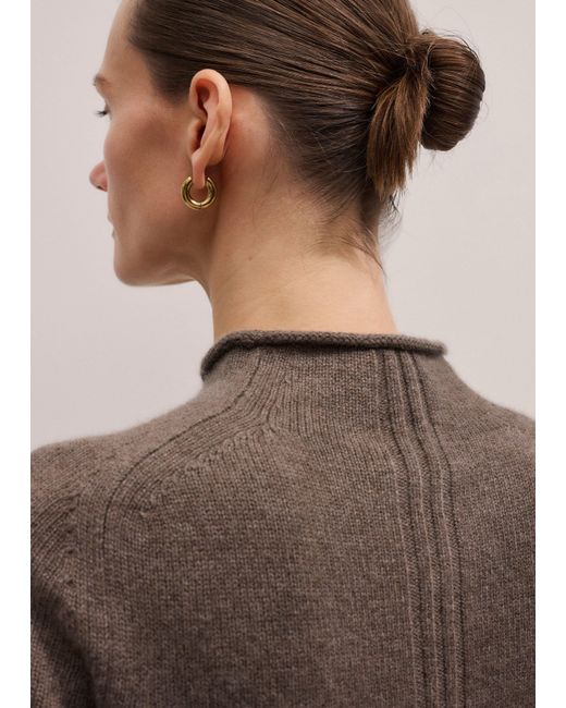 ME+EM Brown Cashmere Roll Trim Knit Tee