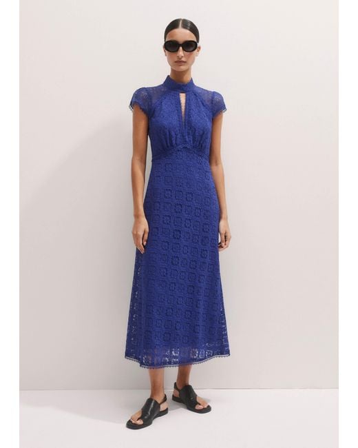 ME+EM Blue Lace Cap Sleeve Midi Dress