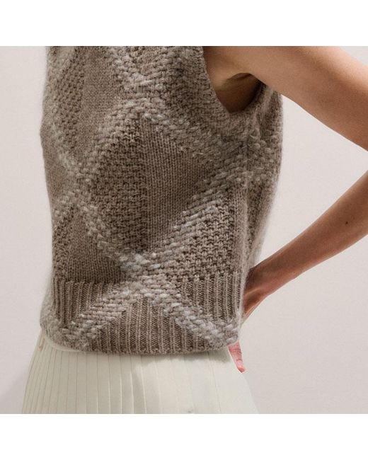 ME+EM Natural Statement Textured Argyle Vest