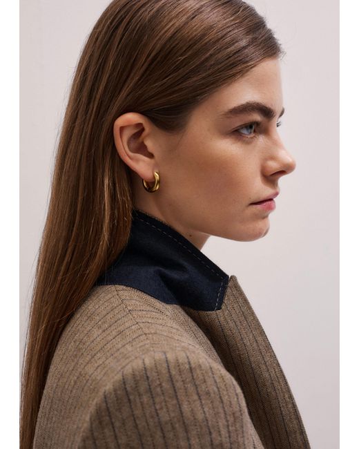 ME+EM Brown Pinstripe Sharp Shoulder Blazer Mocha