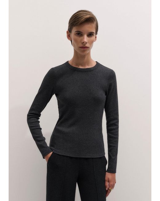 ME+EM Black Ultimate Rib Long Sleeve Top Charcoal Melange