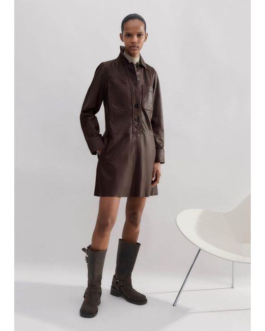 ME+EM Multicolor Butter Soft Leather Short Shift Dress Dark