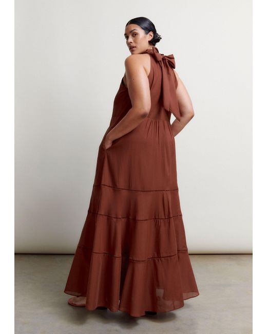 ME+EM Cotton Voile Halterneck Full-Length Dress in Brown | Lyst