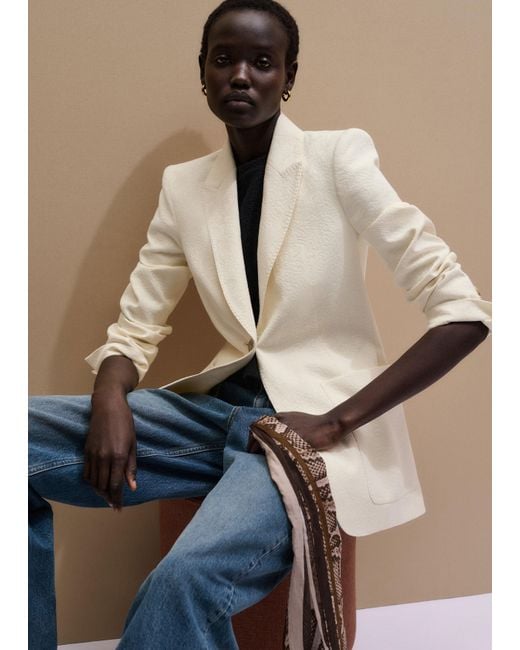 ME+EM White Luxe Jacquard Sharp Shoulder Contour Blazer
