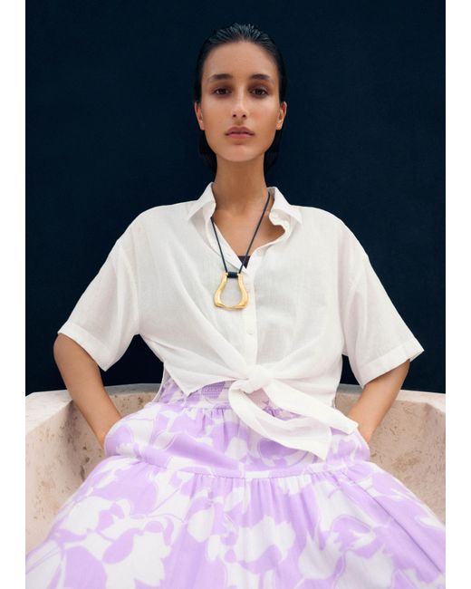 ME+EM Pink Cheesecloth Tulip Print Midi Skirt