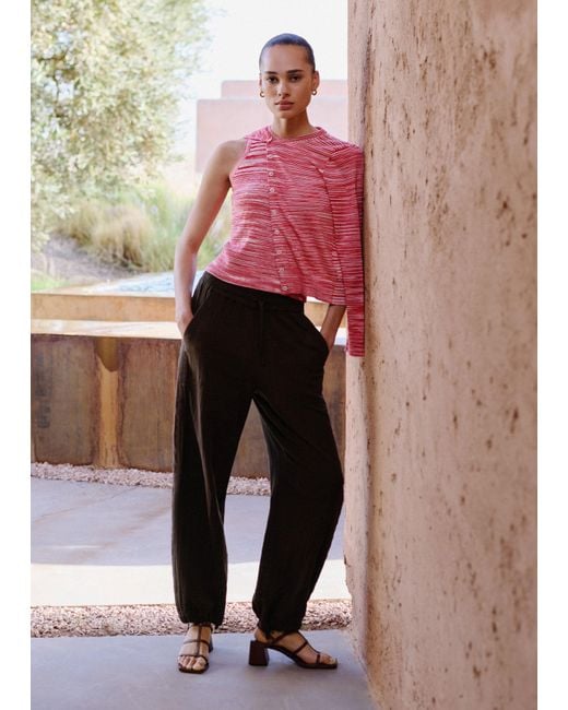 ME+EM Black Cheesecloth Drawstring Hem Trouser