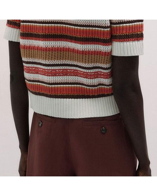 ME+EM Textured Stripe Straight Zip Tee Cinnamon Multi