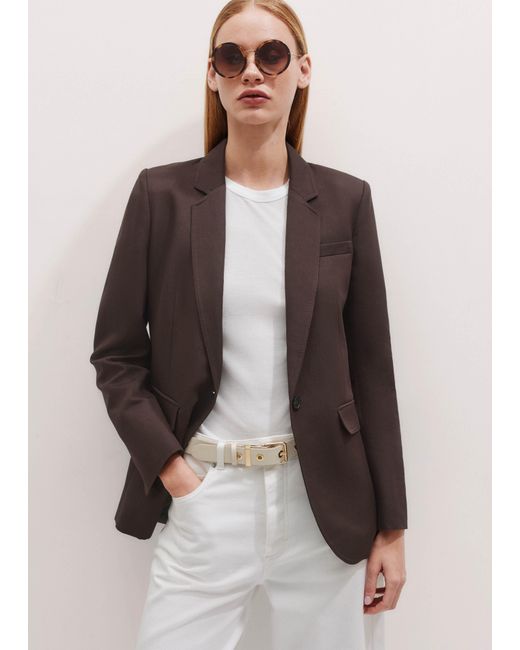 ME+EM Brown Sharp Shoulder Straight Blazer