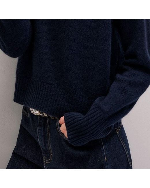 ME+EM Blue Cashmere Curved Hem Raglan Jumper + Snood