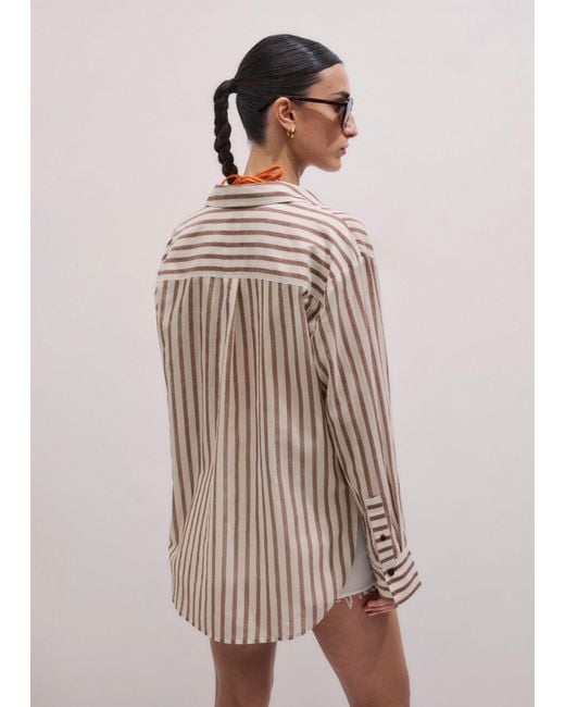 ME+EM Brown Cotton Voile Stripe Boyfriend Shirt Cinnamon-Light Cream