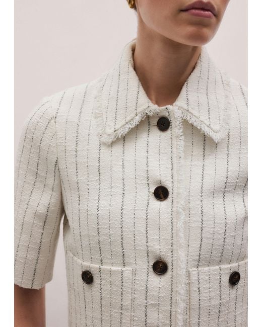 ME+EM Natural Textured Stripe Cropped Jacket