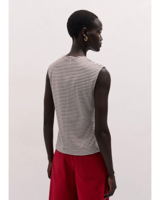 ME+EM Red Impossibly Soft Scarf Neck Sleeveless Tee + Tie Cocoa-Light Cream