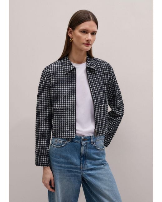 ME+EM Blue Textured Zip-Front Relaxed Top