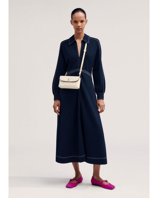 ME+EM Blue Travel Tailoring Contrast Stitch Midi Dress