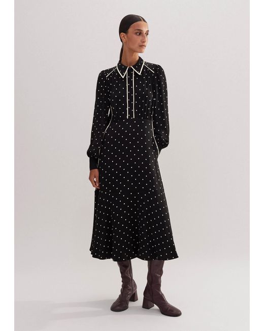 ME+EM White Monochrome Polka Dot Print Midi Dress