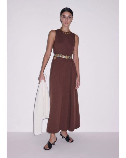 ME+EM Purple Flared Maxi Slub Dress