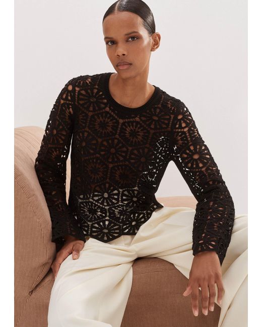 ME+EM Black Crochet Stitch Box Jumper