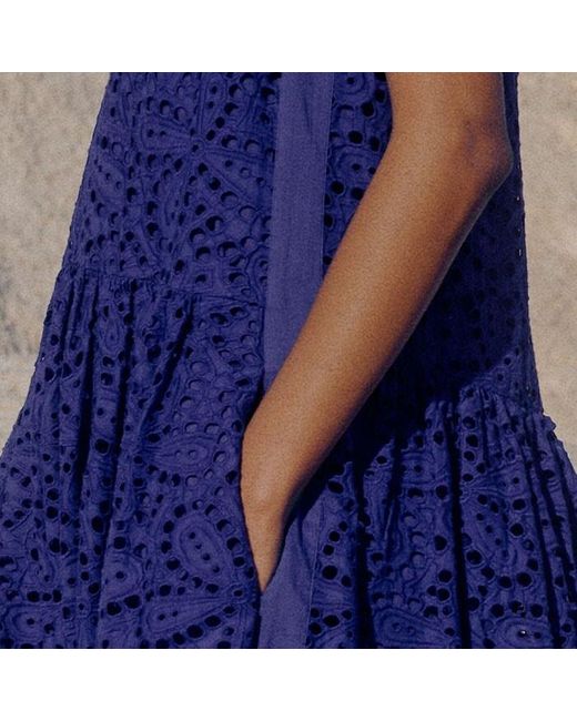 ME+EM Blue Lace Flower Broderie Halterneck Maxi Dress