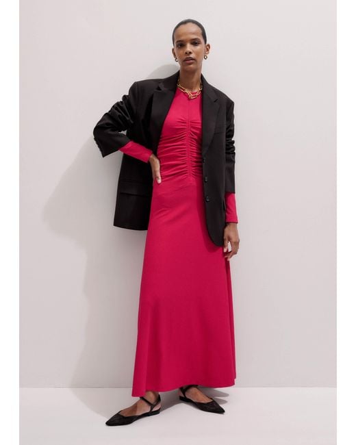 ME+EM Pink Textured Ruched Front Maxi Dress