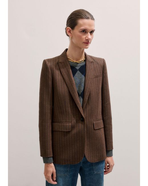 ME+EM Multicolor Pinstripe Sharp Shoulder Blazer