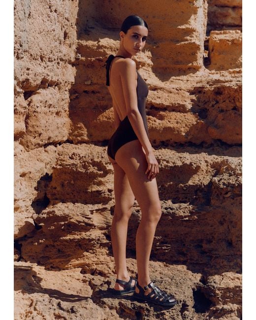 ME+EM Brown Adjustable Halterneck Swimsuit Dark