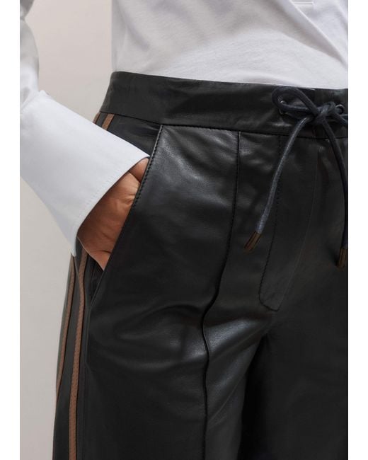ME+EM Black Leather Sporty Wide-Leg Track Pant