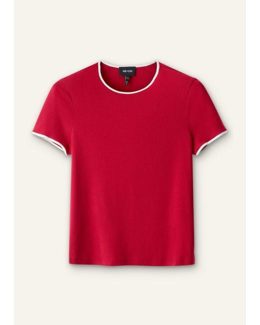 ME+EM Red Slim Ringer Tee Deep Carmine-Light Cream