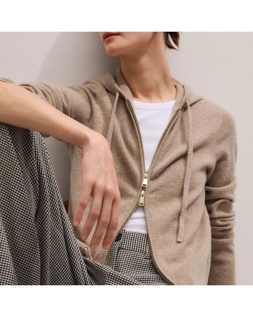 ME+EM Brown Cashmere Two Way Zip Straight Hoody Hazelnut Melange